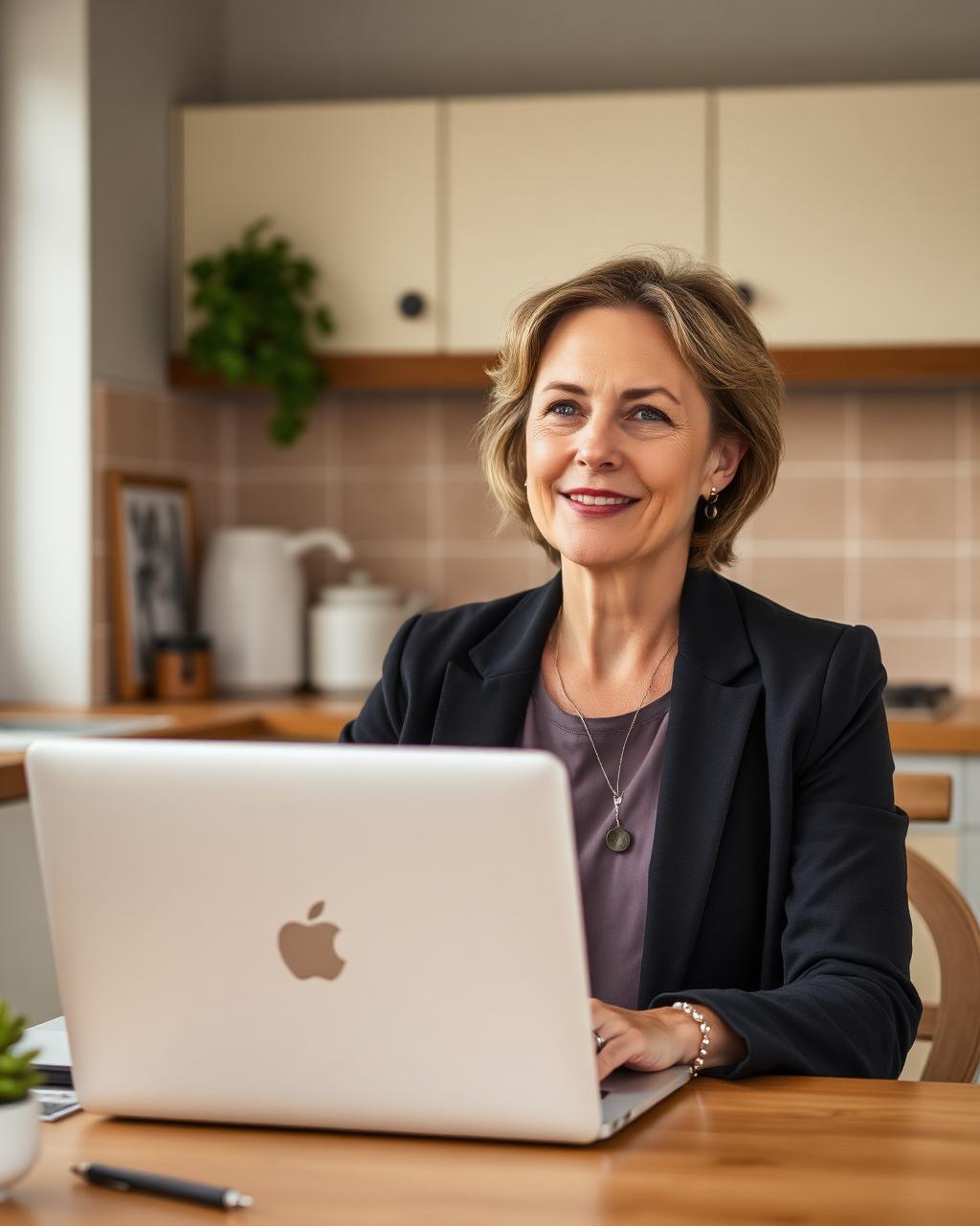 Experienced professional working hopefully at a laptop at home
